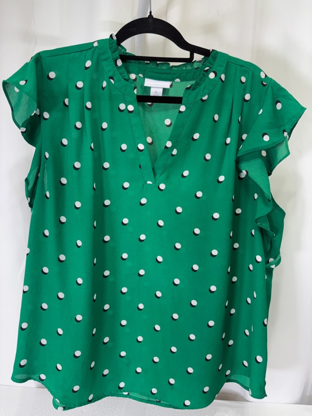 Liz Claiborne Green Polka Dot Ruffle Sleeve Blouse 2837